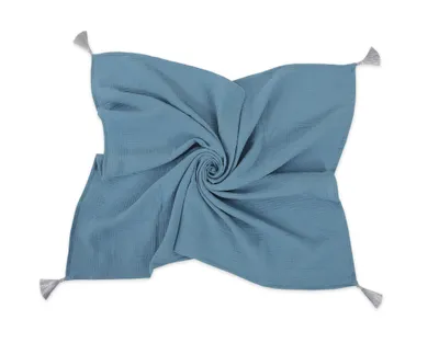 Produktbild von Musselin-Babydecke mit Quasten - Schmutziges Blau