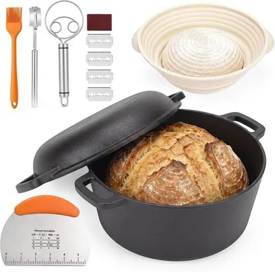 Produktbild von GFTIME Gusseisen-Brotform, 26 cm, zum Brotbacken, inklusive - 2-in-1 Brotform mit Deckel, ideal als Brotbehälter