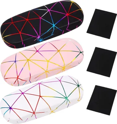 Produktbild von 3er Set Großes Brillenetui Hardcase Marmormuster inkl. Putztuch - Kunstleder - Damen Sonnenbrille Ablage - 3 Stück