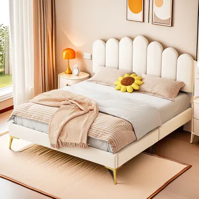 Produktbild von ProximaX Polsterbett 140x200 cm – Doppelbett mit Finger-Form-Kopfteil, höhenverstellbar – Samt – Beige