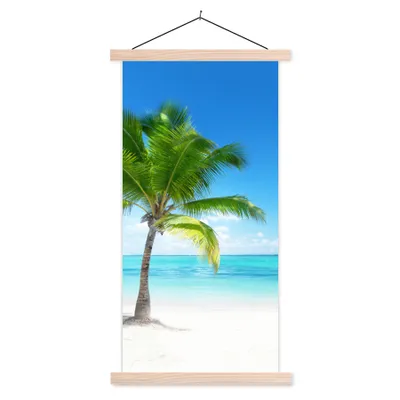 Produktbild von MuchoWow® Textilposter Palme - Strand - Meer - Sommer 40x80 cm mit holzfarbenen Rahmen - Wohnzimmer