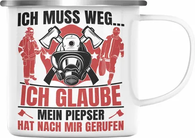 Produktbild von Trendation - Feuerwehr Spruch Geschenk Emaille Tasse Feuerwehrmann Geschenkidee Lustig Männer (Silber)