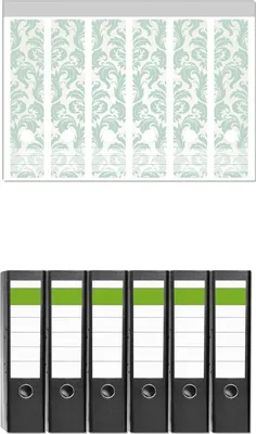 Produktbild von Wallario 6 Stück breite Ordner inkl. Klebeetiketten mit Motive Königliche Schnörkelei in weiß und grün -  Set mit Rückenschildern / Ordnerrücken Stickern