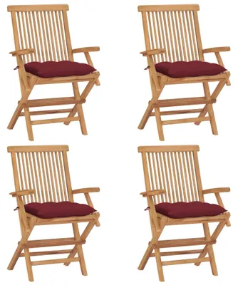 Obrázok produktu pre vidaXL Záhradné stoličky s vankúšmi v červenej farbe 4 ks. Masívne teakové drevo