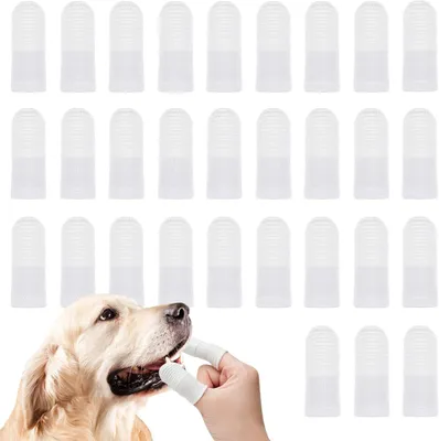 Imagen del producto de Cepillos dentales para dedos Tierset, con cerdas de 360°, paquete de 30 unidades, para perros y gatos