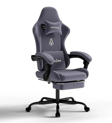 Obrázek produktu pro Ergonomická herní židle – kancelářská židle – s podnožkou – výškově nastavitelná – otočná – polstrované sedadlo – šedá barva