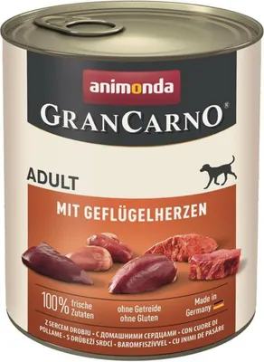 Produktbild von animonda GranCarno Adult mit Geflügelherzen 800 g, Adult, jede Rasse, Schweinefleisch, Geflügel, 800 g, Zuckerfrei, Ohne Soja