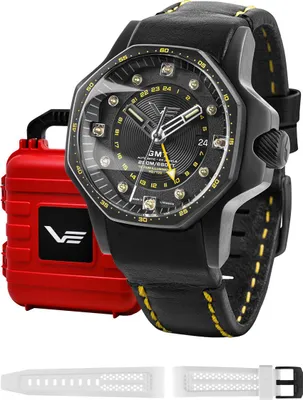 Produktbild von Herrenset VOSTOK EUROPE NH34-640C703 in Schwarz mit sportlichem Zusatzband.