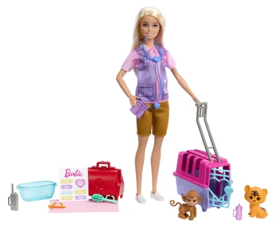Produktbild von Barbie -Tierrettungsspielset mit blonder Puppe, 2 Tierfiguren und Zubehör, Modepuppe, Weiblich, 3 Jahr(e), Mädchen, 298 mm, Mehrfarbig