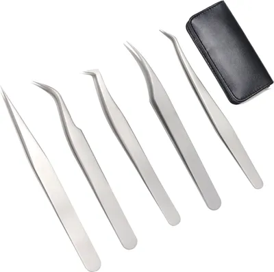 Produktbild von Professionelle Wimpernimplantatpinzette-5PCS Edelstahlpinzette Set-Wimpernverlängerung, Augenbrauenimplantation, Nagelpinzette