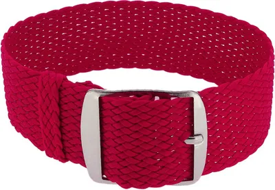 Produktbild von Minott Perlon Uhrenarmband in rot geflochten mit Dornschließe | 32998, Stegbreite:16mm, Schließe:Silbern