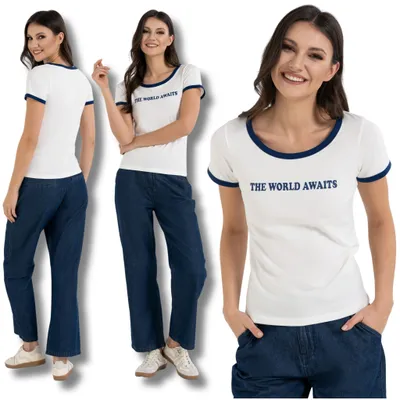 Produktbild von Moraj - T-Shirt Weiß - Damen T-Shirt Größe  3XL - Slim Fit T-Shirt - Kontrast T-Shirt