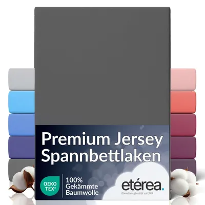 Obrázek produktu pro Etherea, prostěradlo na matraci s gumou, bavlna, 140x200 - 160x200 cm, antracitová barva – jemné prostěradlo s gumou po celém obvodu, nemačká se a má certifikaci OEKO-TEX
