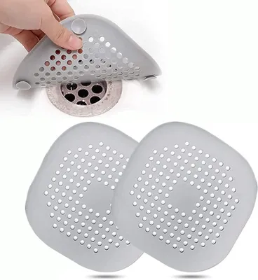 Image de Filtre pour siphon en silicone - Lot de 2 filtres pour siphon de douche - 14 x 14 cm - Filtre pour siphon de douche - Filtre à cheveux - Crépine pour évier avec ventouses