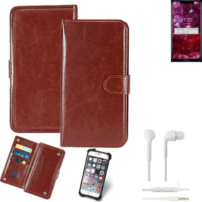 Produktbild von K-S-Trade 360° Hülle kompatibel mit Nokia 8.1 inkl. Headphones braun Kunstleder Case BookCase WalletCase Kunstlederederhülle Handyhülle,