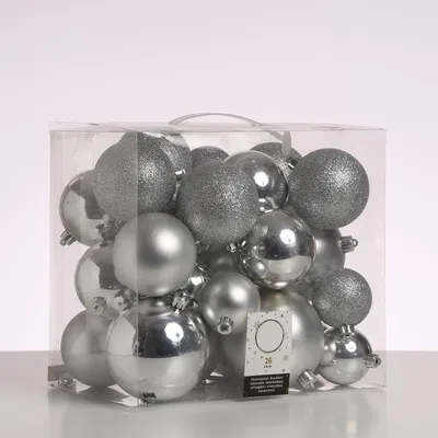 Christbaumkugel - Weihnachtsbaumkugel  - bruchfest - glänzend matt glitzernd - silber - 26er Set