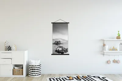 Produktbild von MuchoWow® Textilposter Steine im Wasser schwarz und weiß 60x120 cm mit schwarzem Rahmen - Magnete