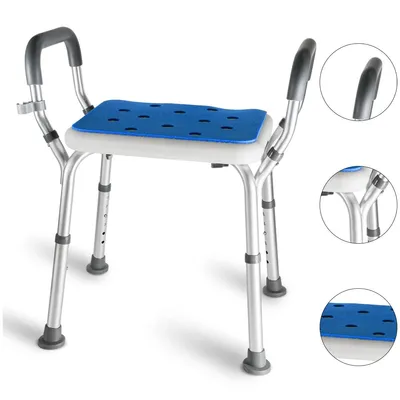Produktbild von Duschstuhl Badehocker Badestuhl Stabil Duschhocker bis 125 kg Duschsitz Badhilfe 6 Höhenverstellbar Rutschfester für Alter Schwangere, 54x32x73-83cm
