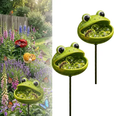 Produktbild von Vogeltränke Gartenstecker mit Frosch Design, Insektentränke für Bienen Schmetterlinge, dekorative Gartenfigur für Garten Terrasse