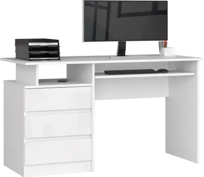 Obrázok produktu pre Akord Písací Stôl 3 Zásuvky Biely/Biely Lesk 135X60X77 Cm