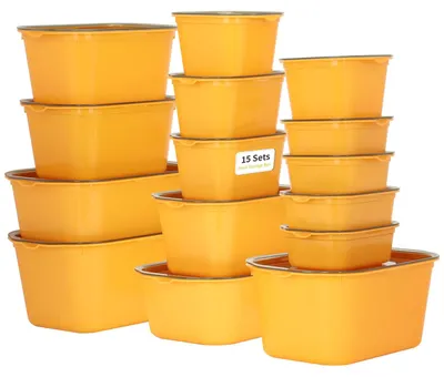 Produktbild von VINATO Frischhaltedosen mit Deckel (15er Set) - Gefrierdosen, Vorratsdosen, Lebensmittelbehälter aus BPA-freiem Kunststoff, stapelbar, mikrowellengeeignet - Gelb