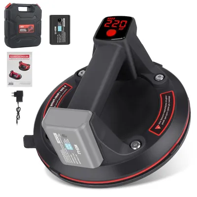 Produktbild von Elektrischer Vakuum-Glassauger - Hand-Saugheber - 20 cm Rundteller - 200 kg Tragkraft - Smart-Display - Schwarz