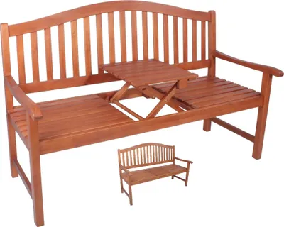 Produktbild von Gartenbank Holzbank m. hochklappbarem Tisch Eukalyptus geölt B150xH105xT63 cm