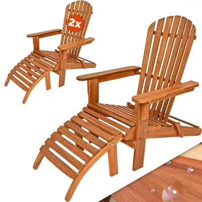Immagine prodotto di Casaria 2x Sedia Prendisole Adirondack Sdraio 2 Poggiapiedi Pieghevole Giardino Mare Legno Acacia