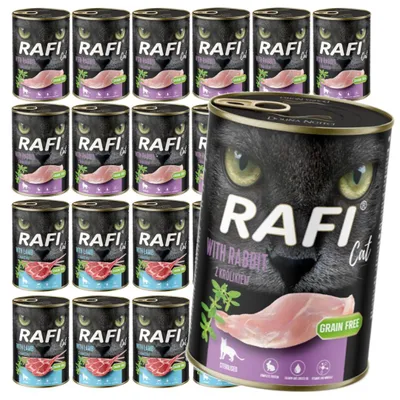 Zdjęcie produktu dla Rafi Cat Adult 24x400g Bezzbożowa Mokra Karma Dla Kotów Sterylizowanych Jagnięcina Królik