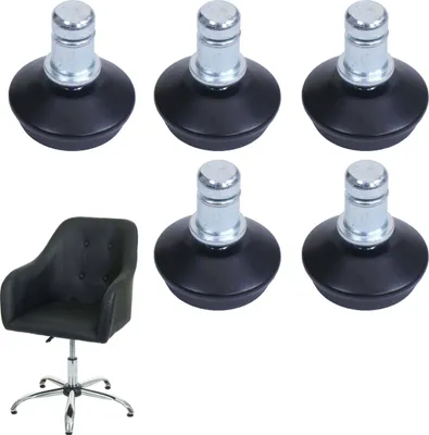 Immagine prodotto di set di 5 piedini per pavimento HWC-K74 al posto delle rotelle - supporto stabile per sedia da ufficio/sedia da pranzo, piedini, Ø 11 mm ~ nero