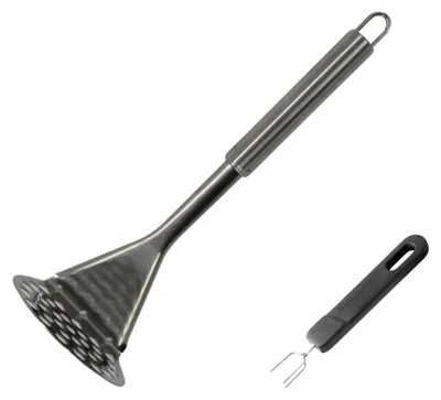 Kartoffelpresse und -gabel, Edelstahl/Kunststoff, 25,5 cm