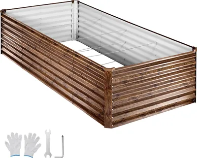 Produktbild von SucceBuy Hochbeet aus Metall 240x120x62 cm, rechteckiges Gartenbeet, Pflanzkasten-Set für den Außenbereich, Gemüsebeet mit Handschuhen, Blumenbeet, Pflanzbeet, Pflanzkübel, Frühbeet für Blumen und Gemüse