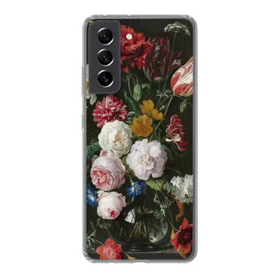 Produktbild von MuchoWow® Handyhülle Schutzhülle Hülle für Samsung Galaxy S21 FE Stilleben mit Blumen in einer Glasvase - Gemälde von Jan Davidsz. de Heem Silikon Softcase Handy Hülle - Mobiltelefonhülle