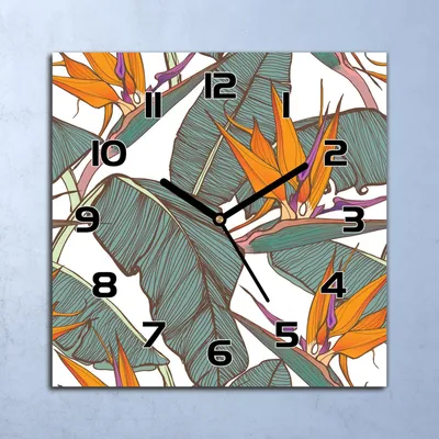 Produktbild von Wanduhr Echt-Glas-Küchenuhr Tropische Pflanzen Quarz 30x30 Deko Bilder
