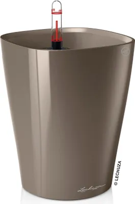Produktbild von LECHUZA-Pflanzgefäß DELTINI Premium Taupe Hochglanz | Tischgefäß mit Bewässerungssystem | Hochglanz-Oberfläche | 15 x 15 x 19 cm | 14904