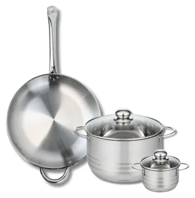 3-teiliges Pannenset: Bratpfanne 32 cm, Kochtöpfe 12 & 24 cm, Edelstahl