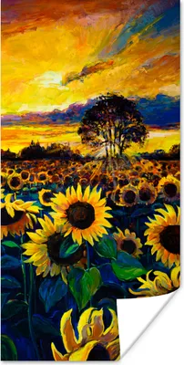 Produktbild von MuchoWow® Poster Gemälde - Ölfarbe - Blumen - Sonnenblume 80x160 cm - Kinderzimmer