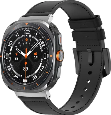 Produktbild von Bandz Leder-Hybridarmband – passend für Samsung Galaxy Watch Ultra – hochwertiges Armband aus Leder und Silikon mit Schnalle (schwarz)