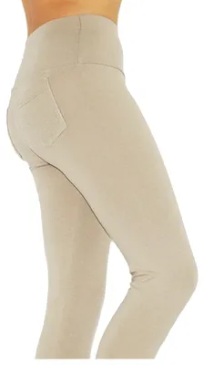 Immagine prodotto di Pantaloni lunghi da donna leggings in cotone a vita alta con tasche beige S-34