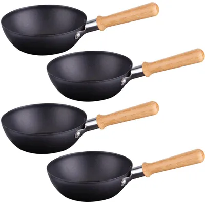 Produktbild von Syntrox Germany Wok-Pfännchen 4er Set mit Bambusgriff für Raclette