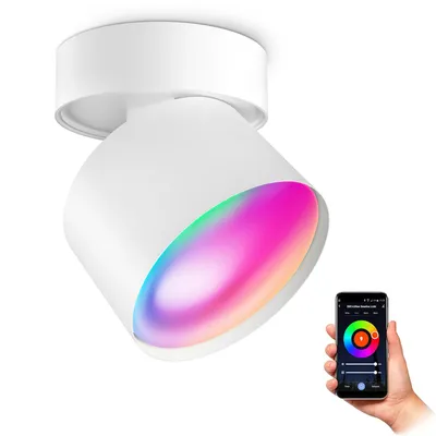 Produktbild von SSC-LUXon Deckenlampe weiß - Aufbaustrahler mit Smart Home WiFi GX53 LED 6W RGBW dimmbar - Spot Lampe rund kompatibel mit Smart Speakern