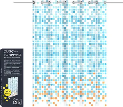 Produktbild von EISL Duschvorhang 180x200 MOSAIK BLAU/ORANGE, waschbarer Duschvorhang Antischimmel, blickdichter Vorhang auch für die Wanne