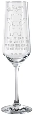 Produktbild von Mr. & Mrs. Panda Glas Bär Flugzeug - Transparent - Geschenk, Valentinstag, für Freundin, Partner, Sektglas, Sektflöte, Freund, Trinkglas, Hocheitstag, Hochzeitstag