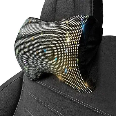 Immagine prodotto di Cuscino ergonomico per auto Unyqoos® – poggiatesta realizzato in 100% memory foam, rivestimento traspirante lavabile, decorazioni colorate con strass e glitter, colore nero