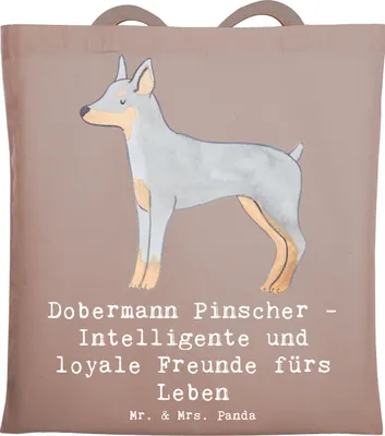 Produktbild von Mr. & Mrs. Panda Tote Bag Dobermann Pinscher Freund - Braun Pastell - Geschenk, treue Begleiter, canvas tasche, Hunderassen Eigenschaften, Wachhund, Laptoptasche