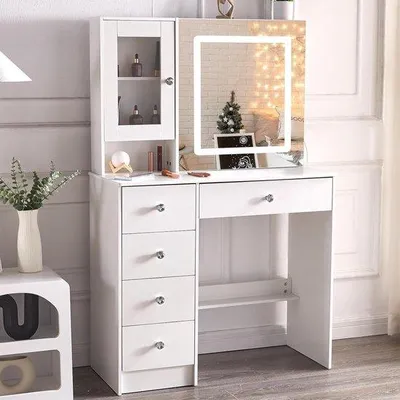 Immagine prodotto di Toeletta con illuminazione a LED e specchio, bianca, 100x40x140 cm