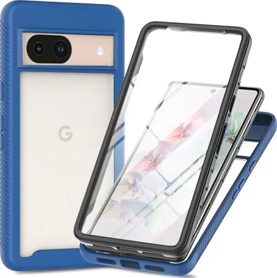 Produktbild von Google Pixel 8A Hülle, Bumper mit Eingebautem Displayschutz Komplettschutz Schutzhülle für Google Pixel 8A Navy blau