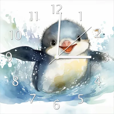 Produktbild von Wallario Design Wanduhr Pinguin in Aquarell aus Echtglas, Größe 30 x 30 cm