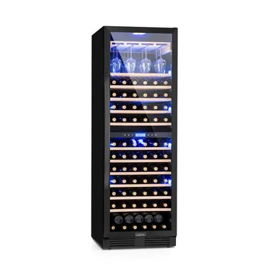Produktbild von Klarstein Weinkühlschrank, 2 Zonen Getränkekühlschrank, 425L Einbau-Weinschrank Schmal, Wein-Kühlschrank mit Glastür, Indoor/Outdoor Flaschenkühlschrank, Wine Fridge 5-20°C, 162 Flaschen