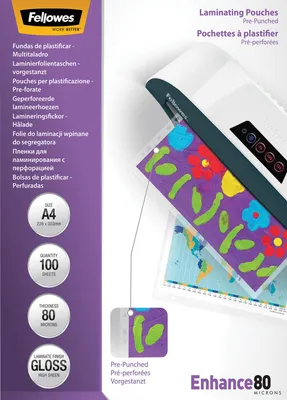 Image de Fellowes 5452502 Fellowes Film à plastifier A4 80mic prédécoupé